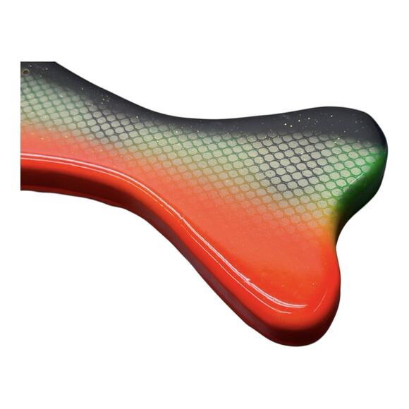 Homemade Fishing Lure Perch Green Fluorescent Orange Cribbage Board Rapala - Picture 4 of 5